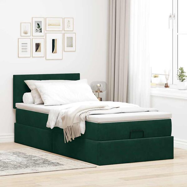 vidaXL Estructura de cama otomana colchón terciopelo verde oscuro
