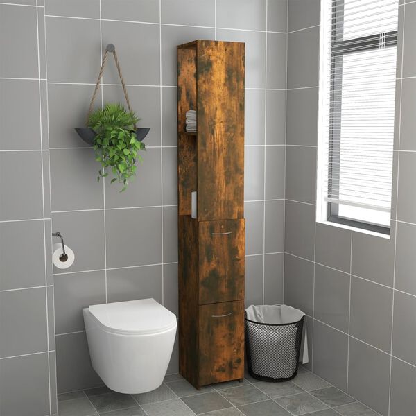 vidaXL Armario baño madera contrachapada roble ahumado 25x26,5x170 cm