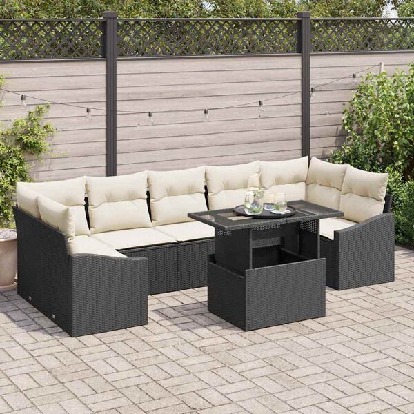 vidaXL Conjunto de sof&aacute; de jard&iacute;n 8 pcs Negro Polirat&aacute;n