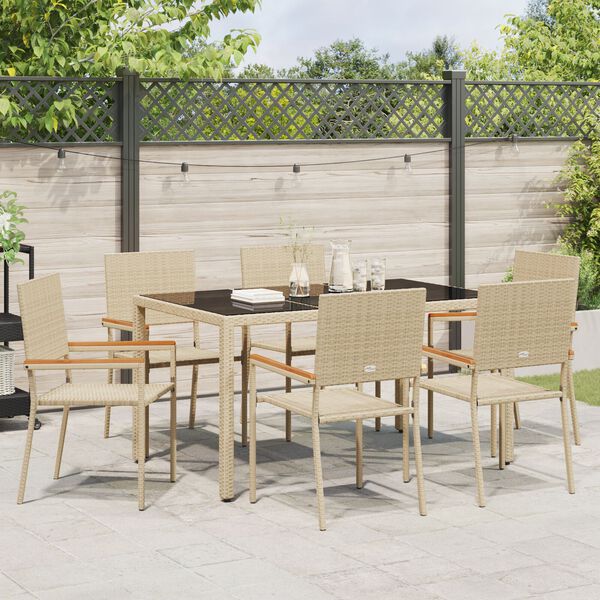 vidaXL Conjunto de Comedor de Jardín 7 pcs Beige ratán sintético