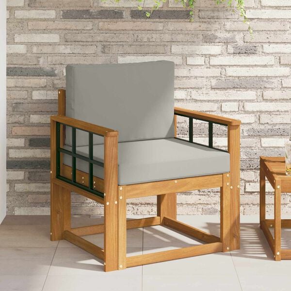 vidaXL Sof&aacute; de exterior Madera de Acacia S&oacute;lida y Poli&eacute;ster