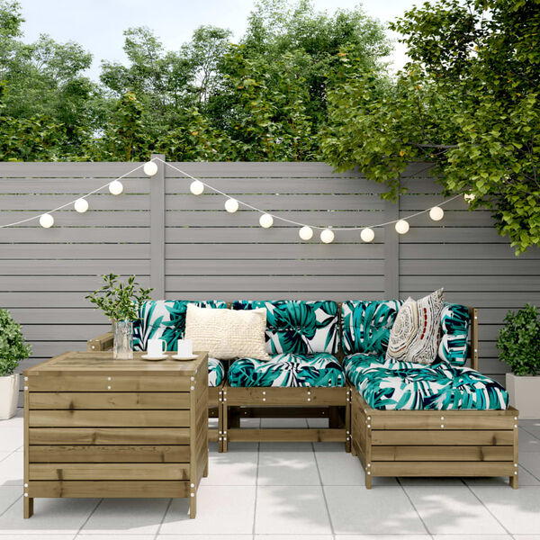 vidaXL Juego de sof&aacute;s de jard&iacute;n 5 piezas madera de pino impregnada