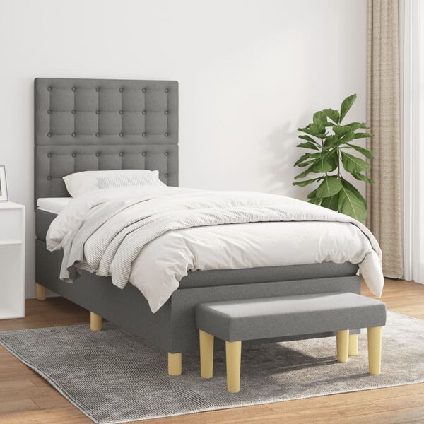 vidaXL Cama box spring con colch&oacute;n tela gris oscuro 90x190 cm