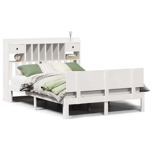vidaXL Cama con estanter&iacute;a sin colch&oacute;n madera maciza blanca 160x200 cm