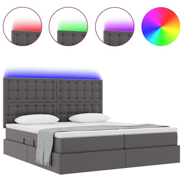 vidaXL Cama con almacenamiento y LED Gris 180 x 200 cm Cuero sint&eacute;tico