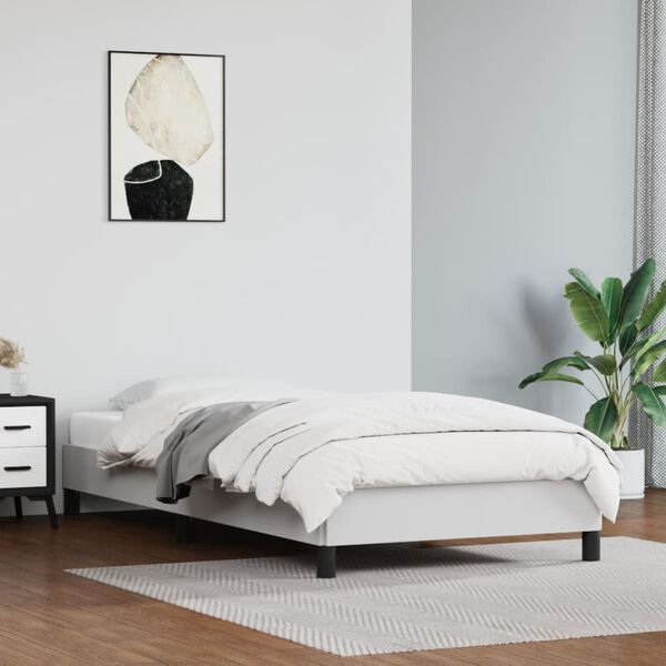 vidaXL Estructura de cama sin colch&oacute;n cuero sint&eacute;tico blanco 90x190 cm