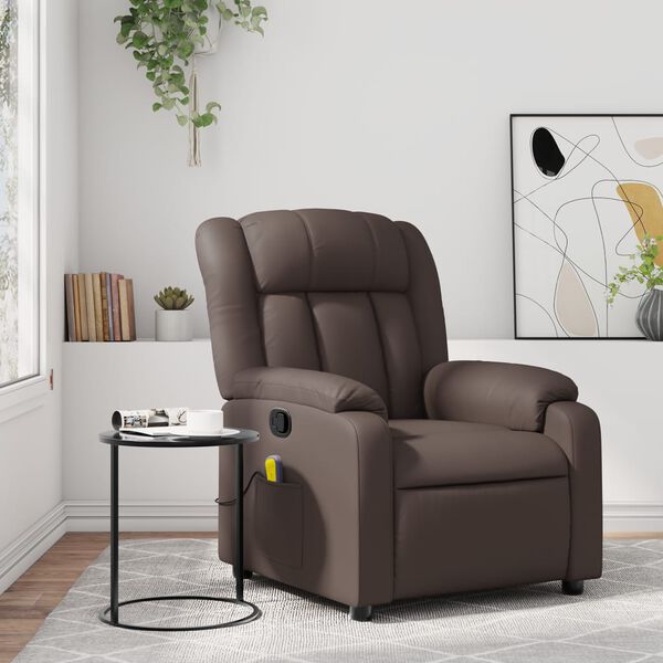 vidaXL Sill&oacute;n de masaje reclinable cuero sint&eacute;tico marr&oacute;n