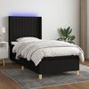 vidaXL Cama box spring colch&oacute;n y luces LED tela negro 90x190 cm