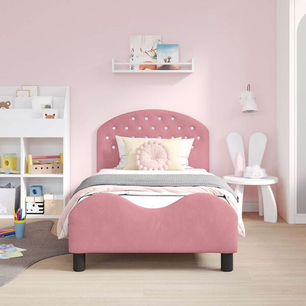 vidaXL Cama para niños con cabecero Rosa 80 x 160 cm Terciopelo