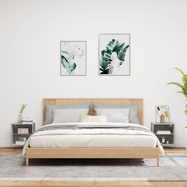 vidaXL Mesitas de noche de pared con luces LED 2 uds gris hormig&oacute;n