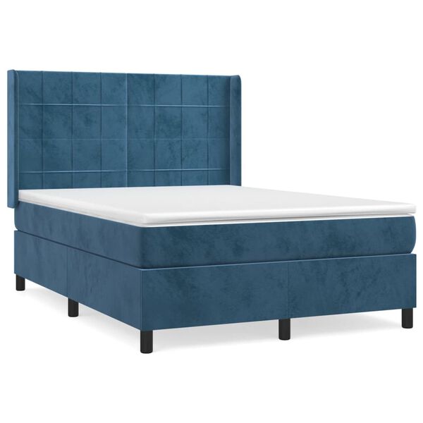 vidaXL Cama box spring con colch&oacute;n terciopelo azul oscuro 140x190 cm