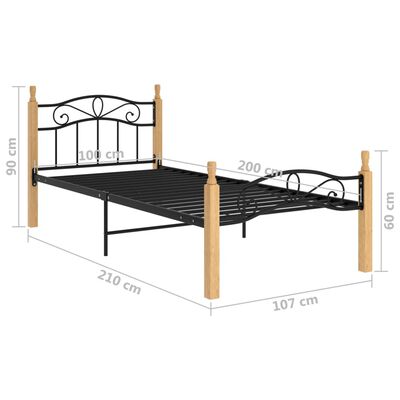 vidaXL Estructura de cama madera maciza roble metal negro 100x200 cm