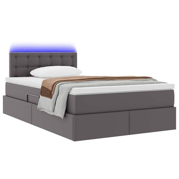 vidaXL Cama con almacenamiento y LED Gris 120 x 190 cm Cuero sint&eacute;tico