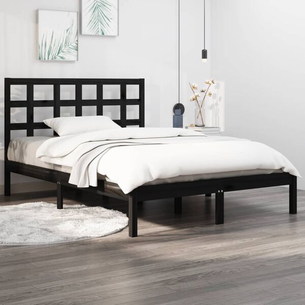 vidaXL Estructura de cama de madera maciza negra 140x190 cm