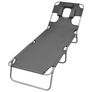 vidaXL Tumbona plegable con coj&iacute;n de cabeza y respaldo ajustable gris