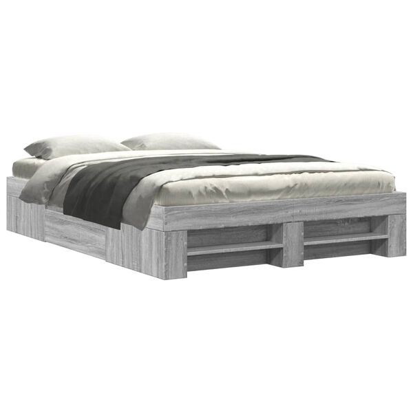 vidaXL Estructura de cama madera de ingeniería gris Sonoma 135x190 cm
