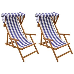 vidaXL Silla de terraza 2 pcs 3 Posici&oacute;n Madera de Eucalipto Maciza