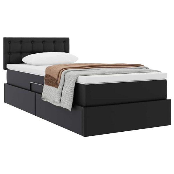 vidaXL Cama con almacenamiento y colch&oacute;n Negro 100 x 200 cm