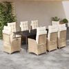 vidaXL Set comedor de jard&iacute;n 9 pzas con cojines rat&aacute;n sint&eacute;tico beige