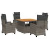 vidaXL Set comedor de jard&iacute;n 5 piezas con cojines rat&aacute;n sint&eacute;tico gris