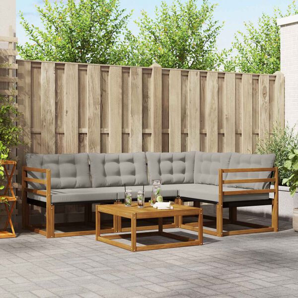 vidaXL Conjunto de sof&aacute;s de exterior 5 pcs Gris Natural y Claro