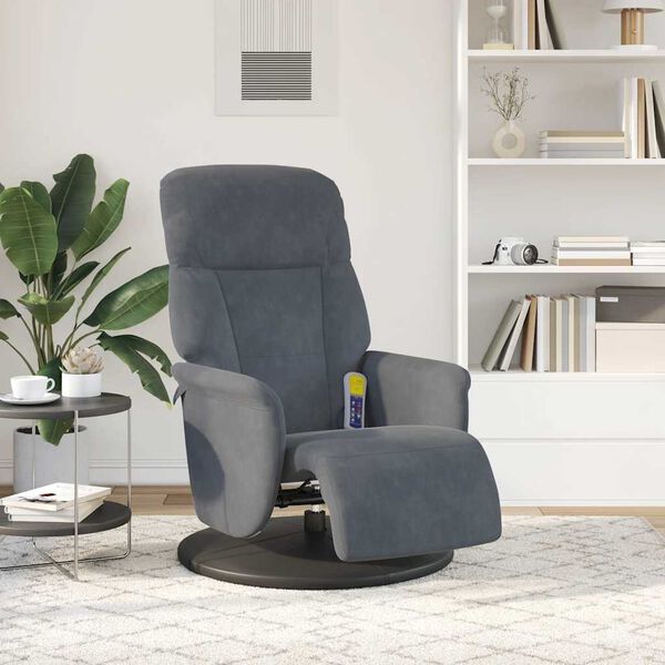 vidaXL Sill&oacute;n reclinable masaje con reposapi&eacute;s terciopelo gris oscuro