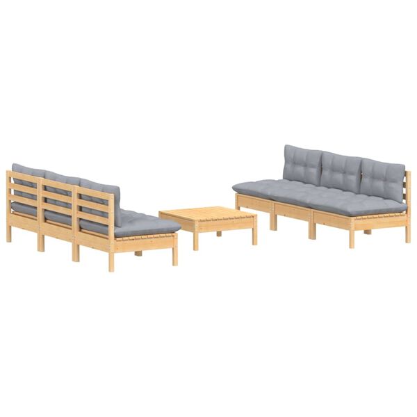 vidaXL Juego de muebles de jardín 7 pzas y cojines madera pino gris