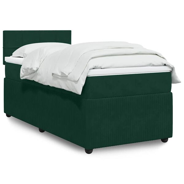 vidaXL Cama box spring con colch&oacute;n terciopelo verde oscuro 90x200 cm