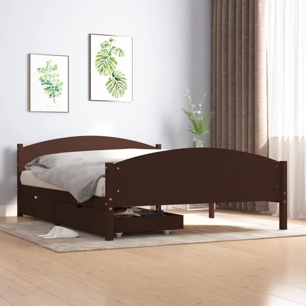 vidaXL Estructura cama 2 cajones madera pino marr&oacute;n oscuro 140x200 cm