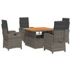 vidaXL Set comedor de jard&iacute;n 5 piezas con cojines rat&aacute;n sint&eacute;tico gris