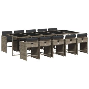 vidaXL Set de comedor de jard&iacute;n 11 pzas y cojines rat&aacute;n sint&eacute;tico gris