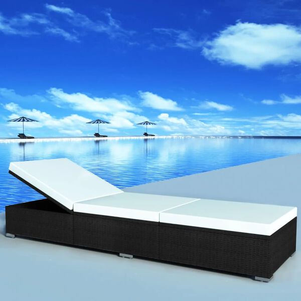 vidaXL Tumbona con cojín ratán sintético blanco crema