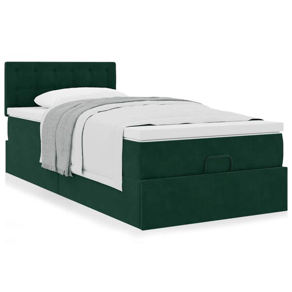 vidaXL Estructura de cama otomana con colch&oacute;n terciopelo verde oscuro