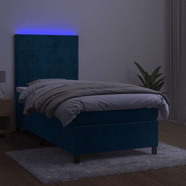 vidaXL Cama box spring colch&oacute;n y LED terciopelo azul oscuro 90x190 cm