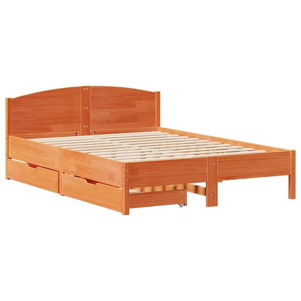 vidaXL Cama sin colchón madera maciza de pino marrón cera 140x190 cm