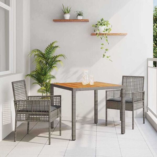vidaXL Conjunto de Comedor de Jard&iacute;n 3 pcs Gris rat&aacute;n sint&eacute;tico