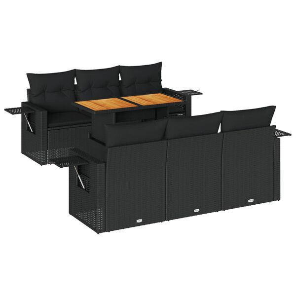 vidaXL Set de sof&aacute;s de jard&iacute;n 7 pzas con cojines rat&aacute;n sint&eacute;tico negro