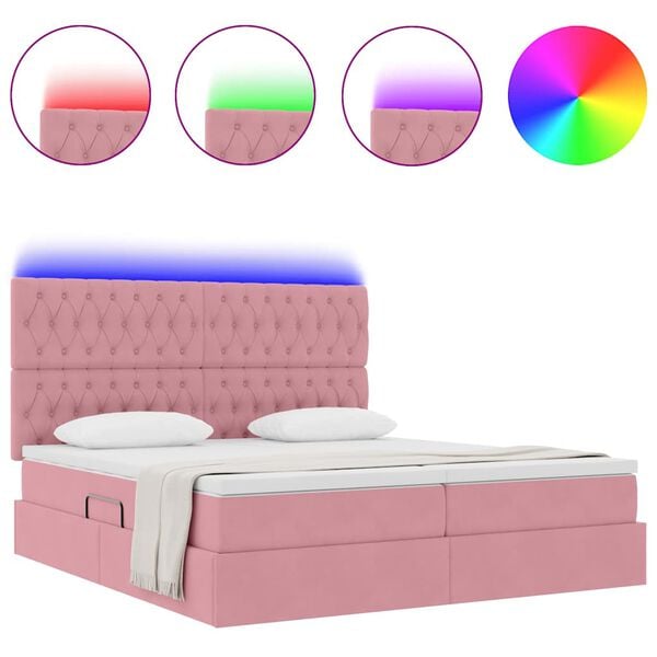 vidaXL Cama con tira de luces LED Rosa 180 x 200 cm Terciopelo
