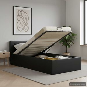 vidaXL Cama canap&eacute; hidr&aacute;ulica cuero sint&eacute;tico negro 90x200 cm