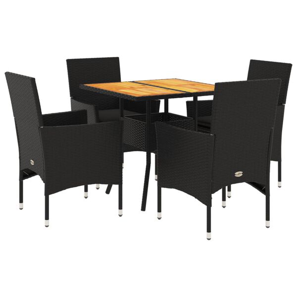 vidaXL Set de comedor jard&iacute;n 5 pzas con cojines rat&aacute;n PE acacia negro