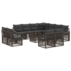 vidaXL Conjunto de sof&aacute;s de jard&iacute;n 12 uds. Gris rat&aacute;n sint&eacute;tico