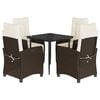 vidaXL Set comedor de jard&iacute;n 5 piezas y cojines rat&aacute;n sint&eacute;tico marr&oacute;n