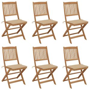 vidaXL Sillas plegables (6 unidades) con cojines, de madera maciza de acacia.