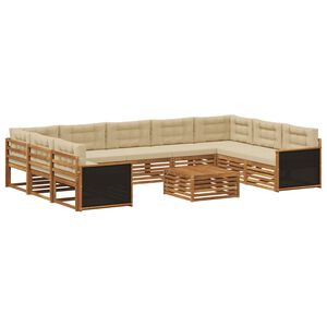 vidaXL Conjunto de sof&aacute;s de exterior con coj&iacute;n 10 pcs Natural y Beige