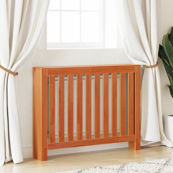 vidaXL Cubierta radiador madera maciza pino marr&oacute;n cera 108,5x19x84 cm