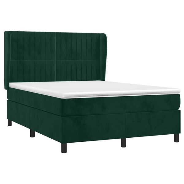 vidaXL Cama box spring con colch&oacute;n terciopelo verde oscuro 140x200 cm