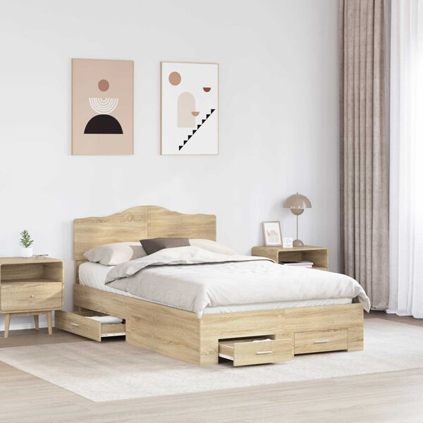 vidaXL Estructura de cama con cabecera Roble Sonoma 135 x 190 cm