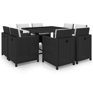 vidaXL Set comedor de jard&iacute;n 9 piezas y cojines rat&aacute;n sint&eacute;tico negro