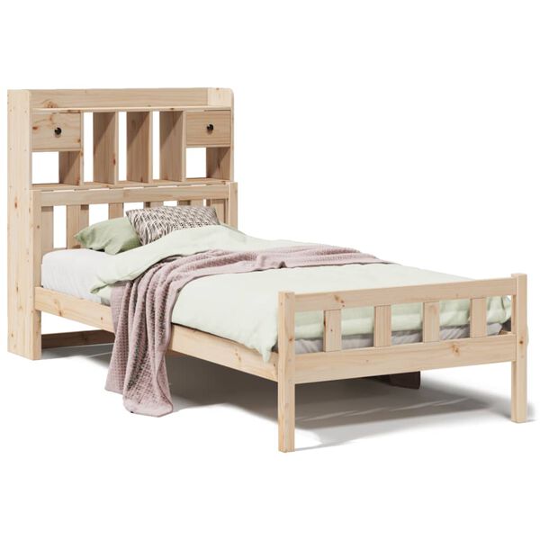 vidaXL Cama con estanter&iacute;a sin colch&oacute;n madera maciza de pino 75x190 cm
