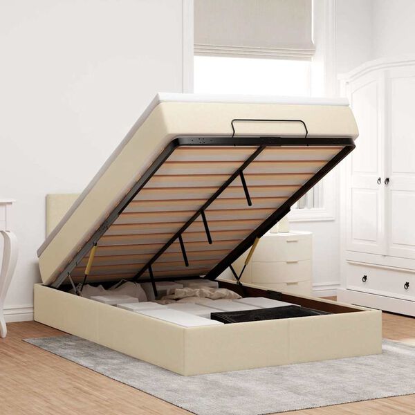 vidaXL Estructura de cama otomana colch&oacute;n tela crema 120x190 cm